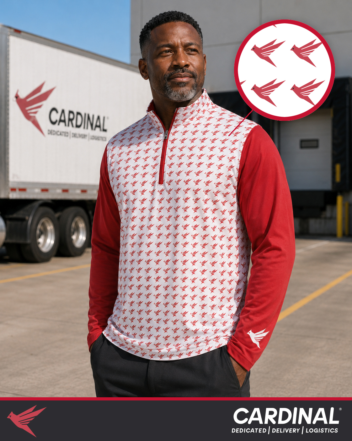 Butcher Block custom red cardinal quarter-zip
